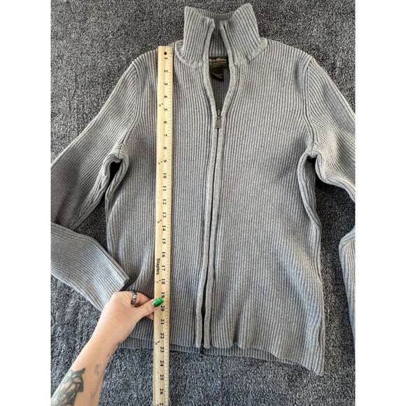 Eddie Bauer Women’s Large Ribbed Full Zip Sweater Gray Pima Cotton Knit Jacket - Picture 3 of 4
